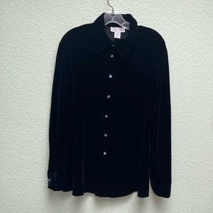 Women's SilkLand black Long Sleeve Button Up Blouse Shirt size 10